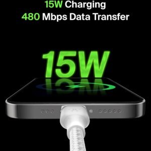 USB-A to USB-C Braided Charging & Data Cable 2m White