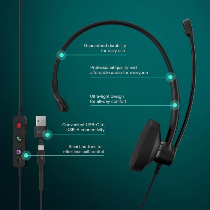 EPOS IMPACT 100 MS Mono USB-C + USB-A Headset EPOS IMPACT 100 MS Mono USB-C + USB-A Microsoft Teams Headset