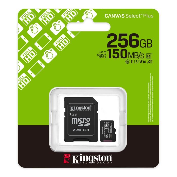 Kingston Canvas Select Plus Gen3 256GB microSDXC UHS-I A1 Memory Card with SD Adapter Kingston Canvas Select Plus Gen3 256GB microSDXC UHS-I A1 Memory Card with SD Adapter