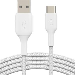 USB-A to USB-C Braided Charging & Data Cable 2m White